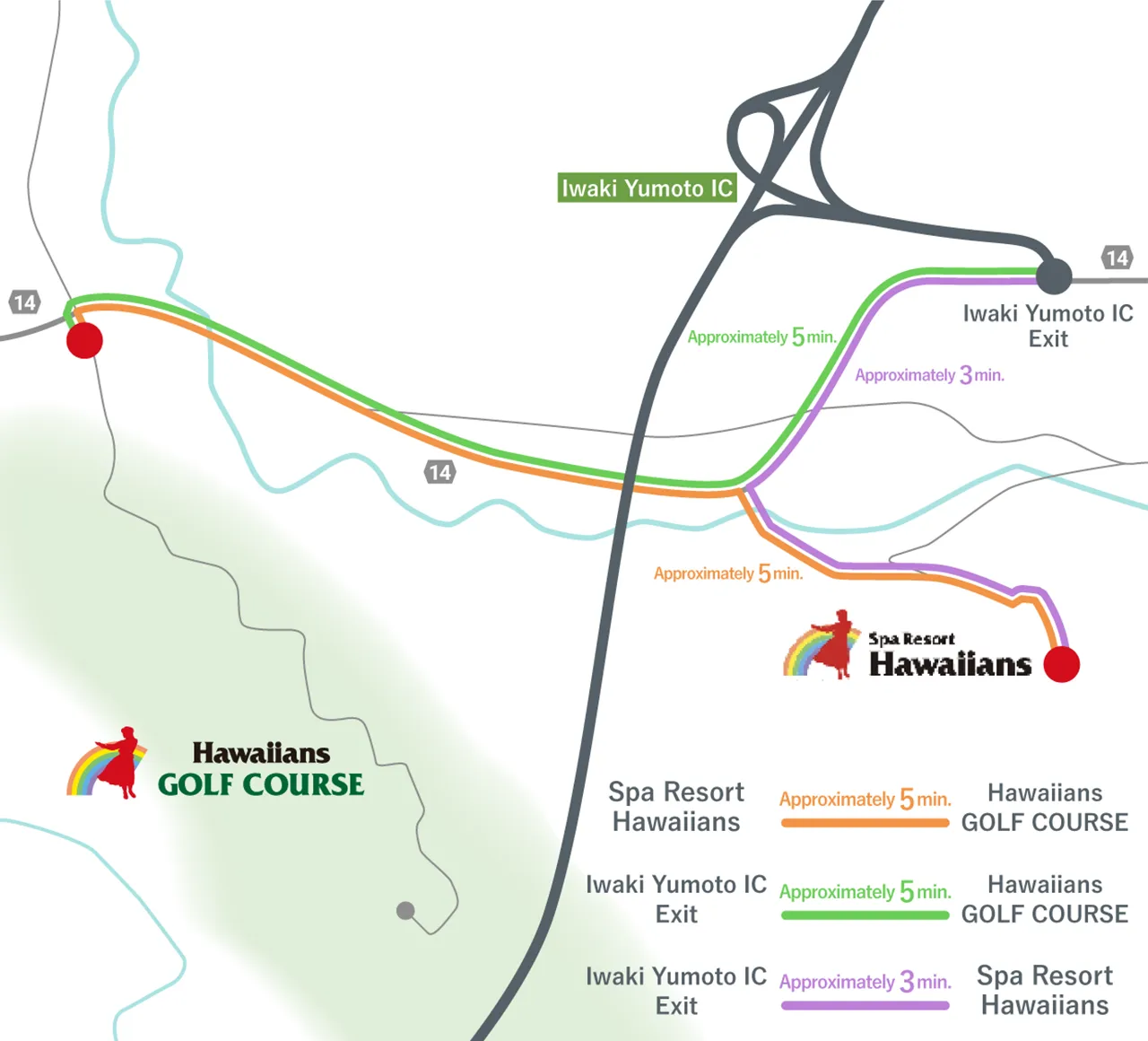 Map from Spa Resort Hawaiians to the golf course
